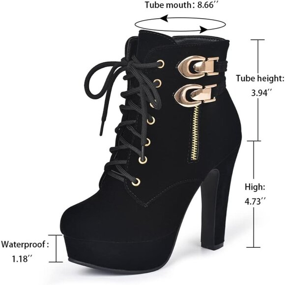 Women's Black Susanny High Heel Platform for Sexy Lace Up Mid Calf Boots - Picture 6 of 7